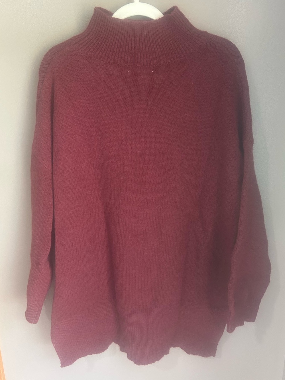 Mustard Seed Oversized Mock Neck High Low Sweater - Burgundy - Picture 11 of 15